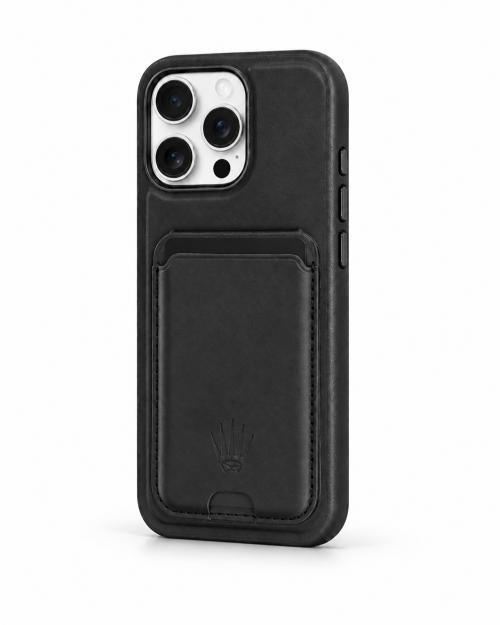 STANDLI IPHONE 13 PRO MAX  SİYAH DERİ TELEFON KILIFI
