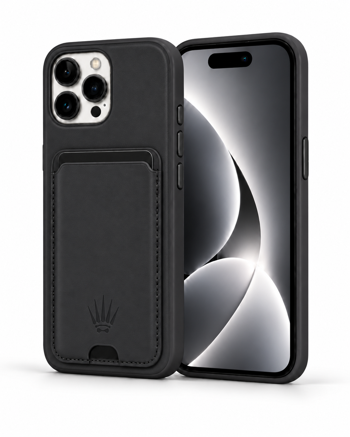 STANDLI IPHONE 15 PLUS SİYAH DERİ TELEFON KILIFI