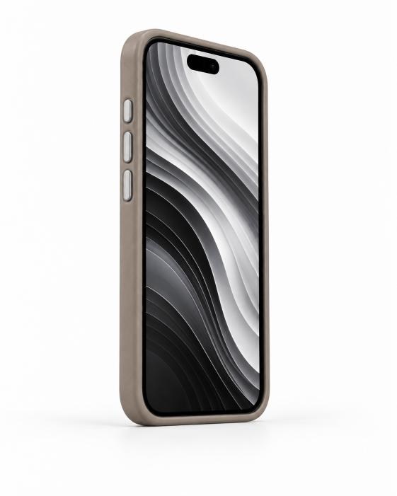 STANDLI IPHONE 15 KREM DERİ TELEFON KILIFI