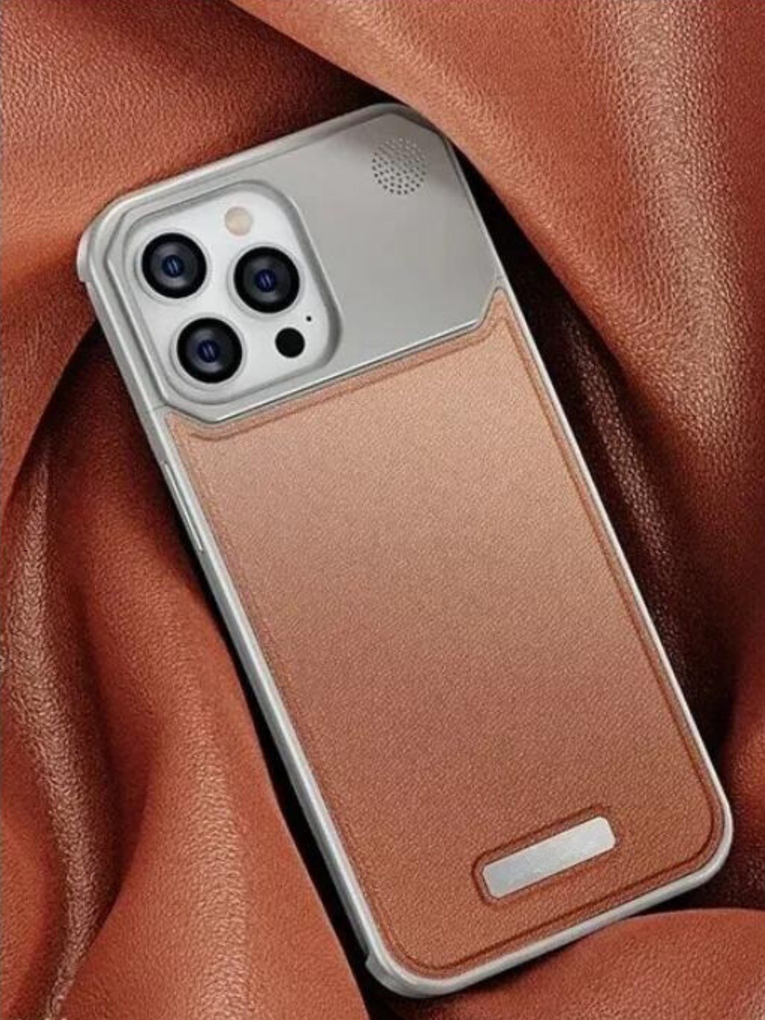 Therock 15 Pro Max Magsafe Özellikli Alüminyum Alaşımlı Hakiki Deri,Kokulu Metal Kızaklı Telefon Kılıfı