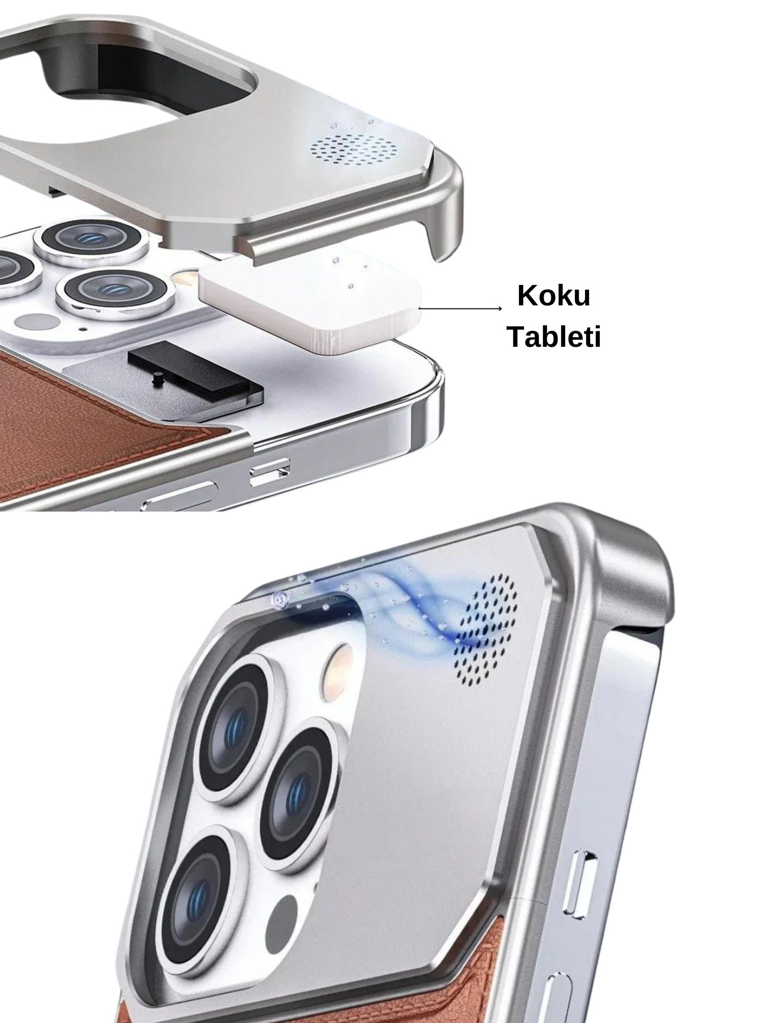 Therock 15 Pro Max Magsafe Özellikli Alüminyum Alaşımlı Hakiki Deri,Kokulu Metal Kızaklı Telefon Kılıfı