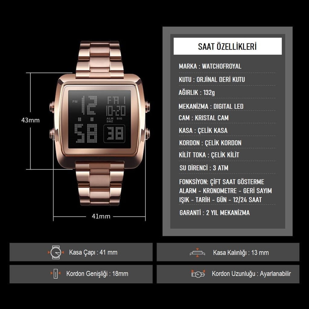 DIGITAL LED BLACK KOL SAATİSAATROYAL WATCHESDGTLBLCKLEDDIGITAL LED BLACK KOL SAATİ