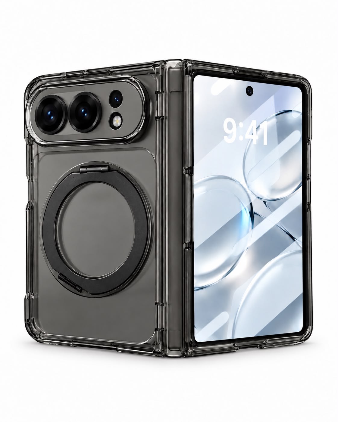 Foldra Iphone Duo Şeffaf Siyah Standlı Manyetik Özellikli Kılıf 