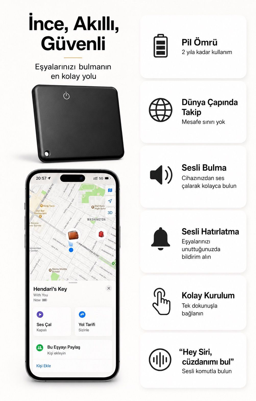 Lociva Bul Uyumlu Akıllı Takip Kartı  Telefon CüzdanıWATCHOFROYALLocivaLociva Bul Uyumlu Akıllı Takip Kartı  