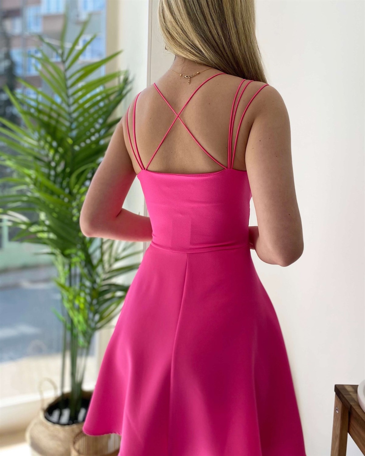 3 Renk Çapraz Askı Mini Elbise