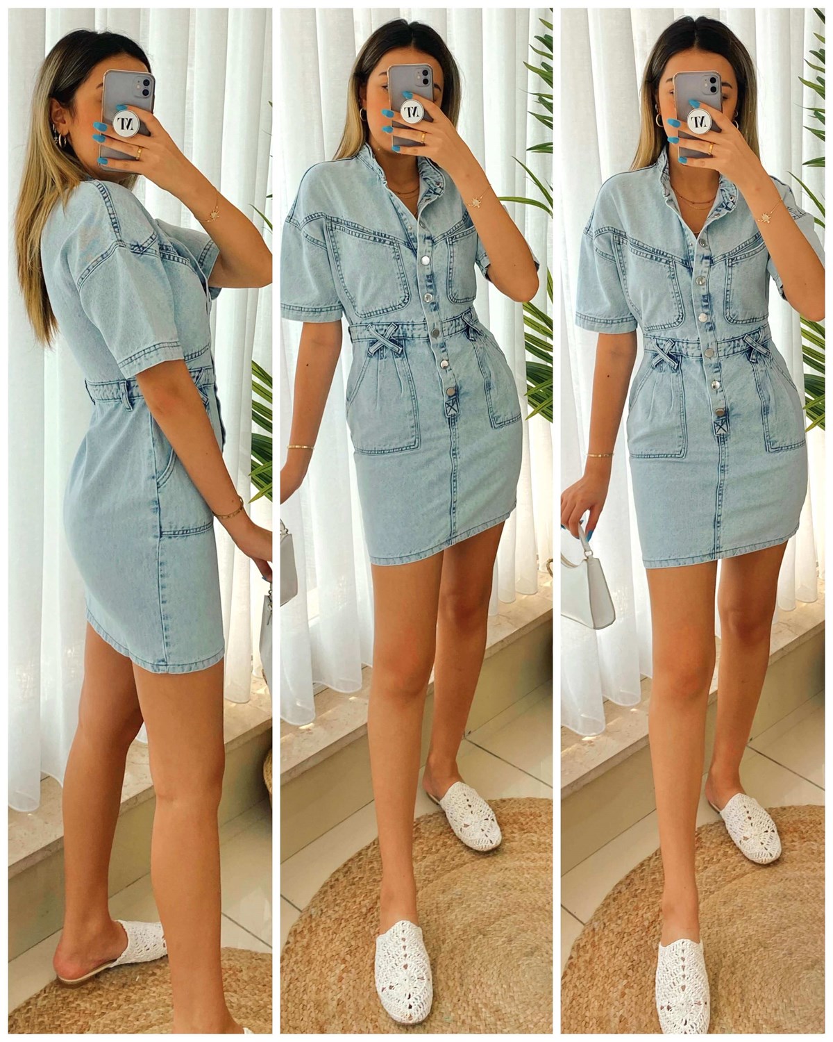 Açık Renk Mini Jean Elbise