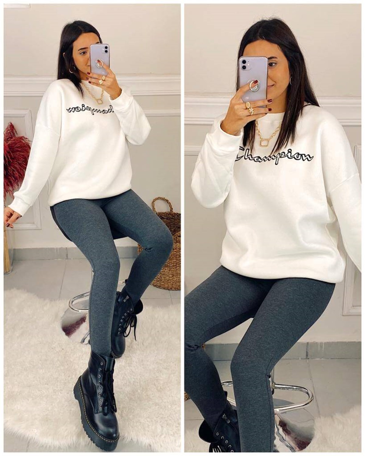 Beyaz Yazılı Sweatshirt