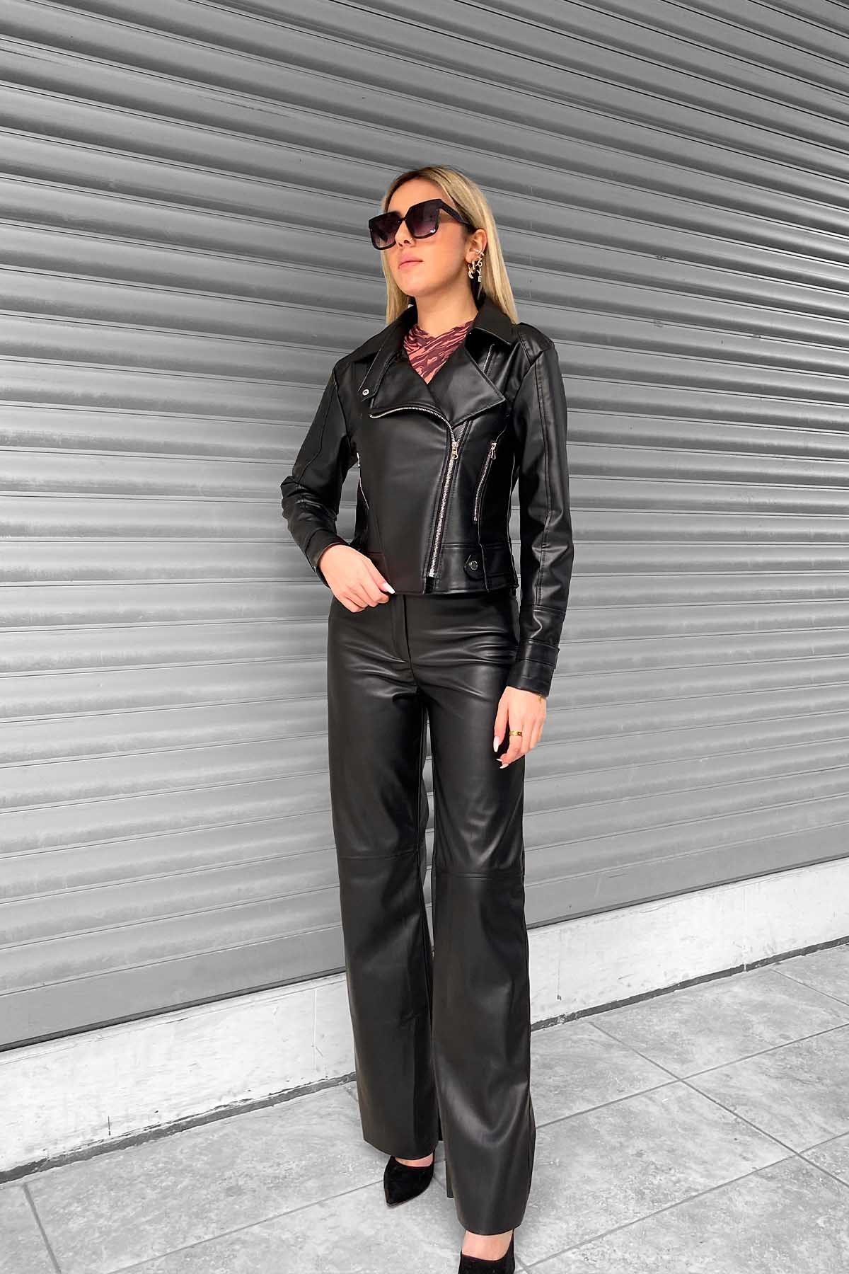 Biker Deri Ceket - Siyah