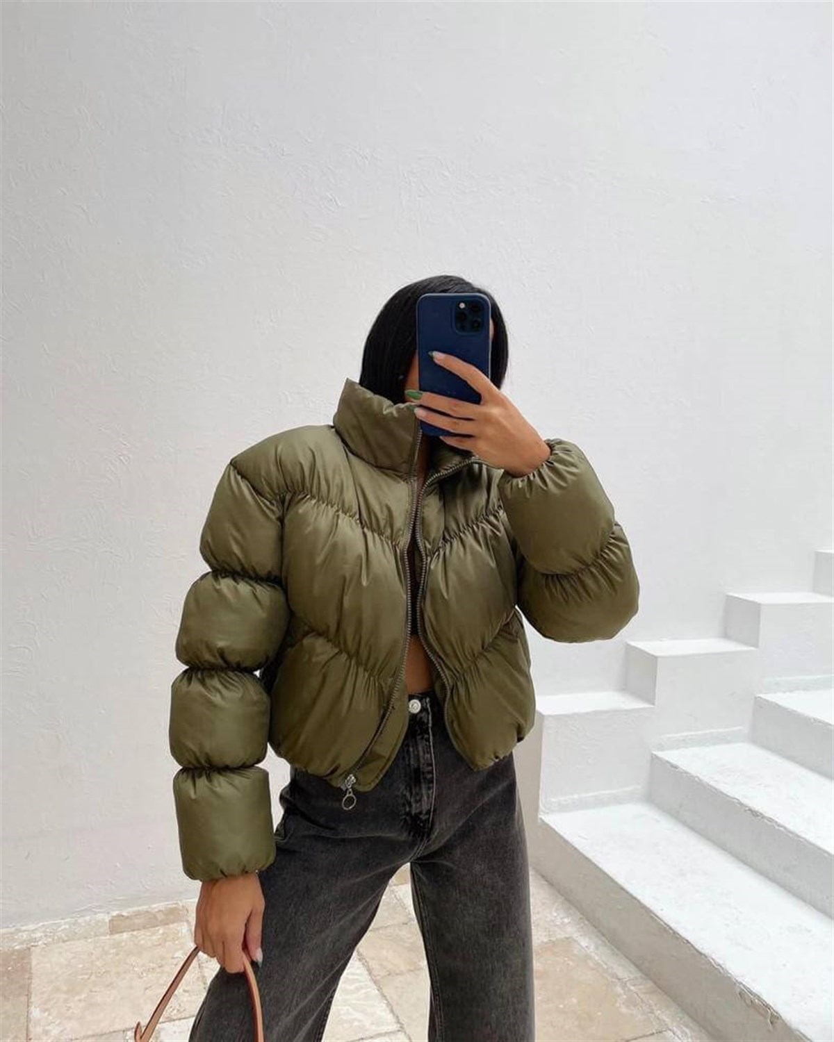 Büzgü Detay Fashion Mont - Yeşil