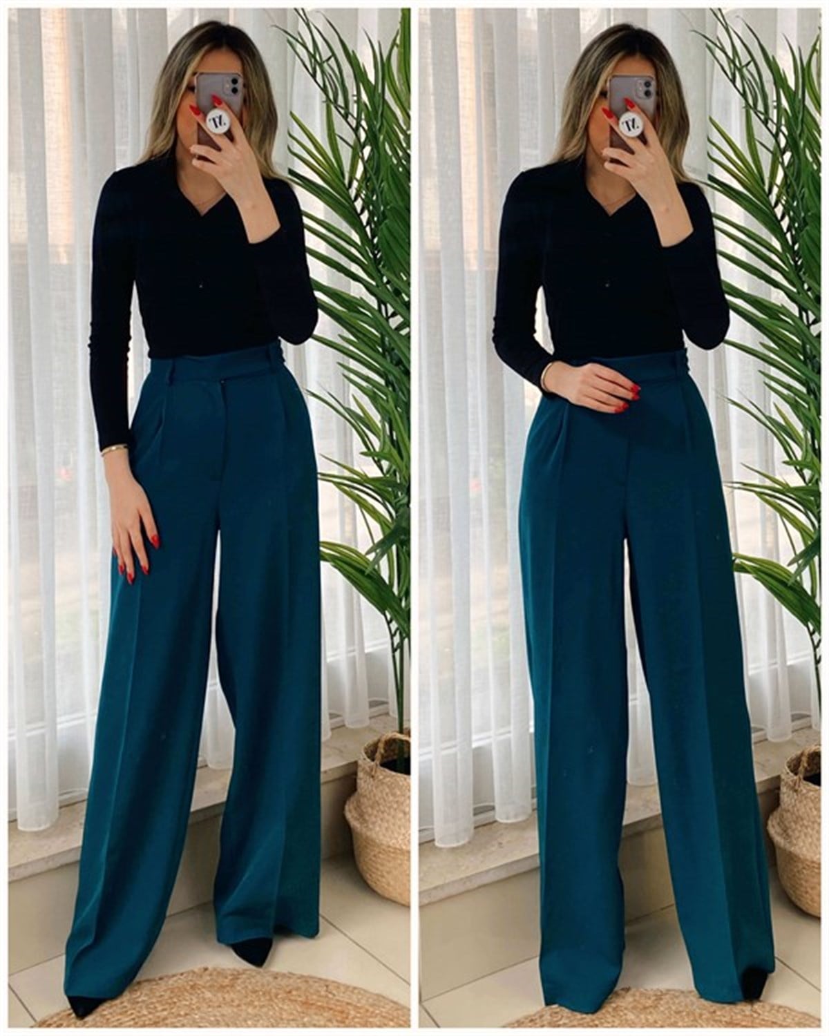 Çift Düğme Straight Pantolon - Yeşil