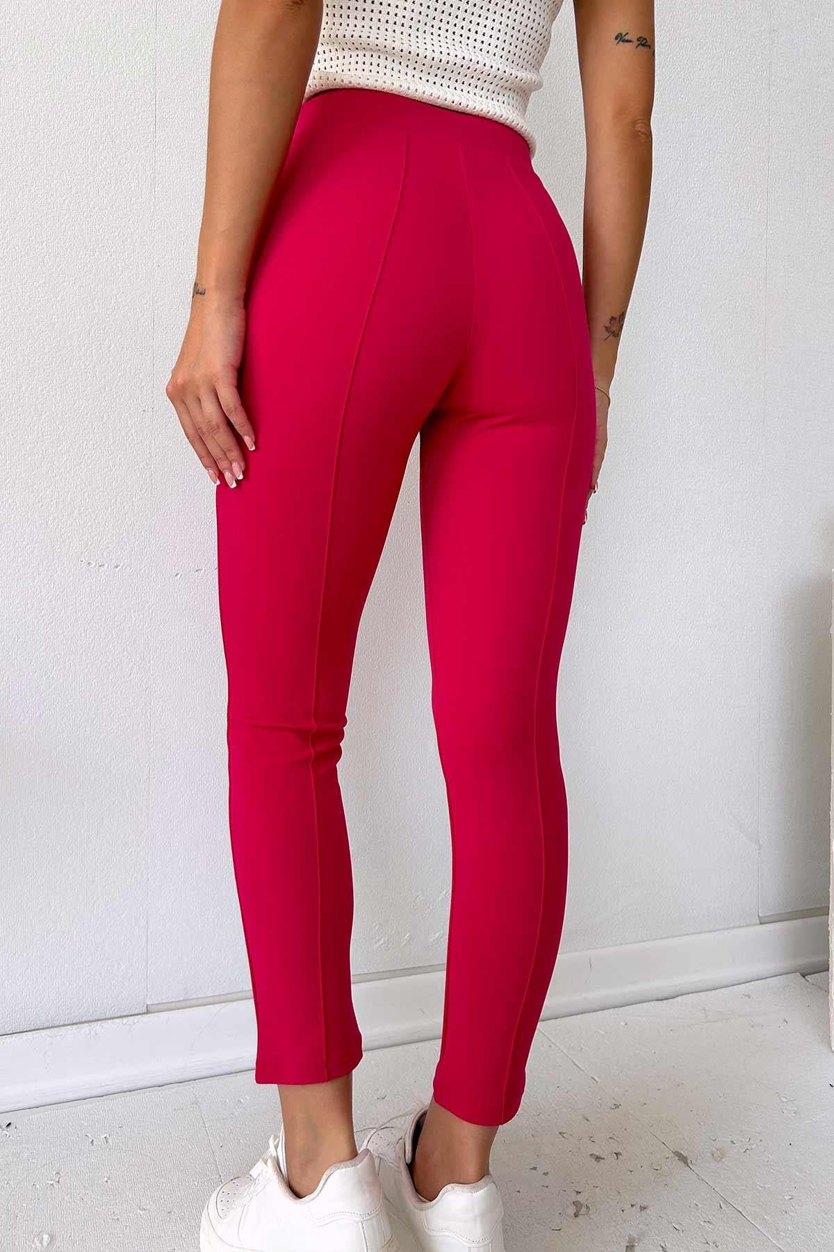 Dar Paça Full Likralı Yüksek Bel Kadın Pantolon - Pembe
