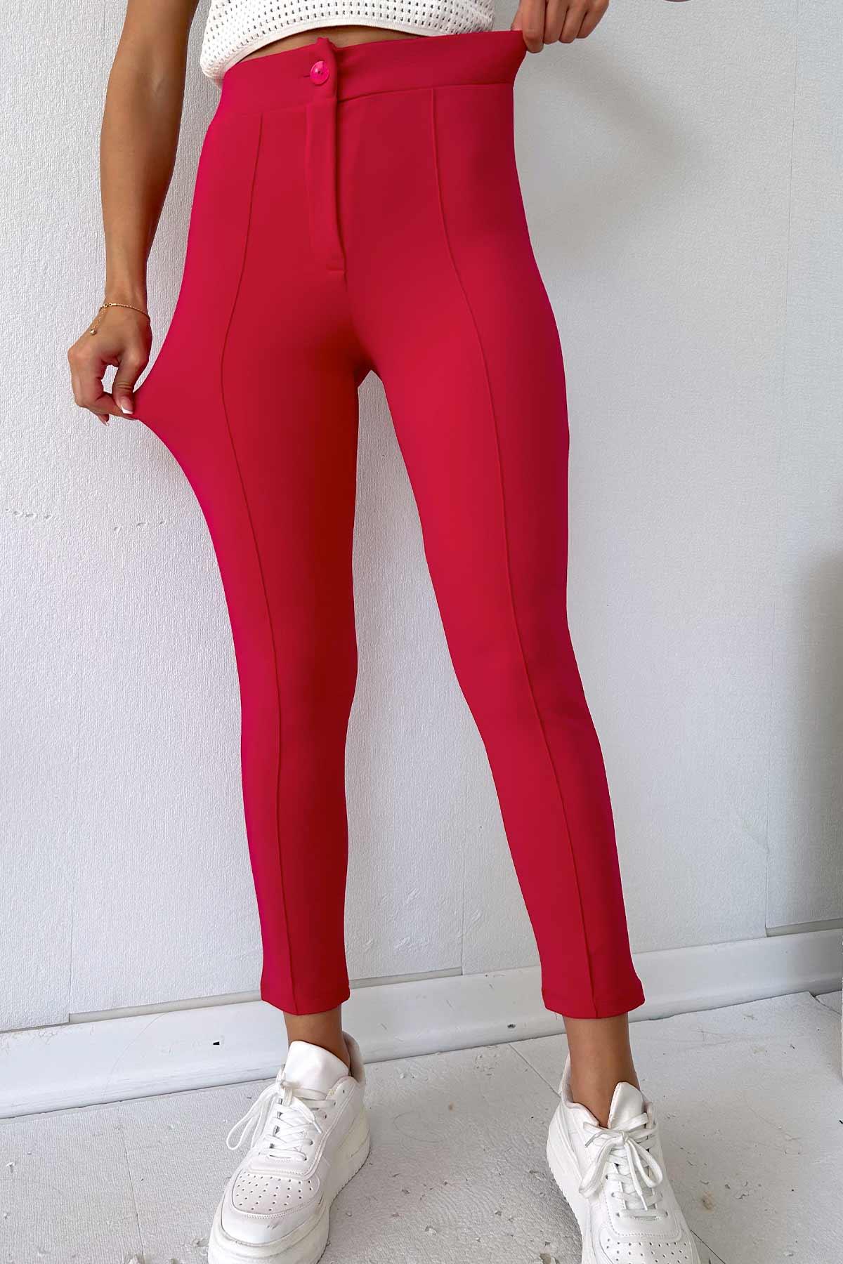 Dar Paça Full Likralı Yüksek Bel Kadın Pantolon - Pembe