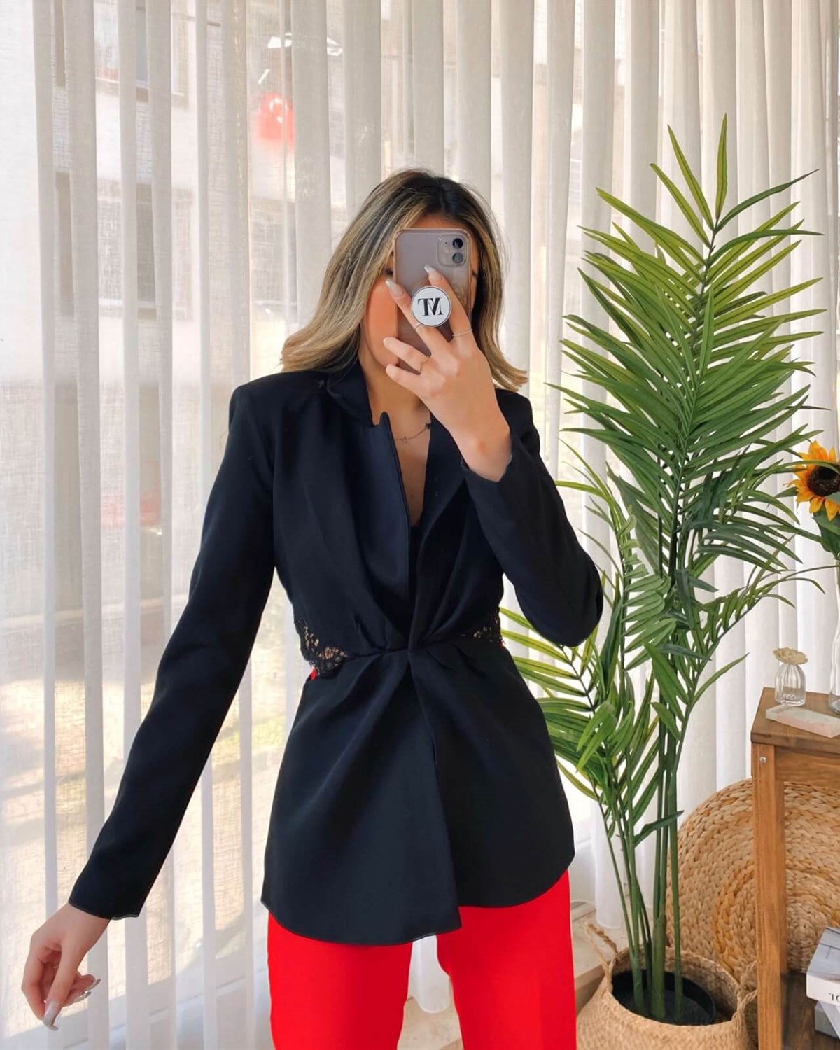 Dekolte Detay Blazer Ceket