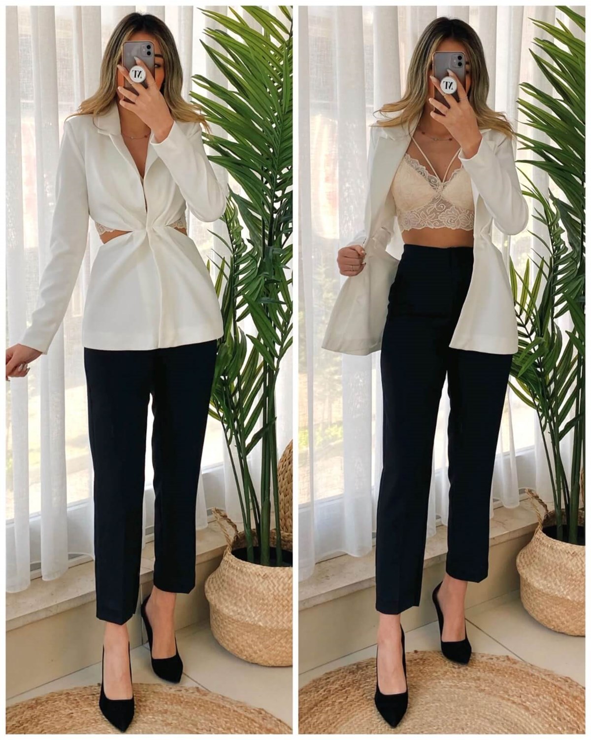 Dekolte Detay Blazer Ceket