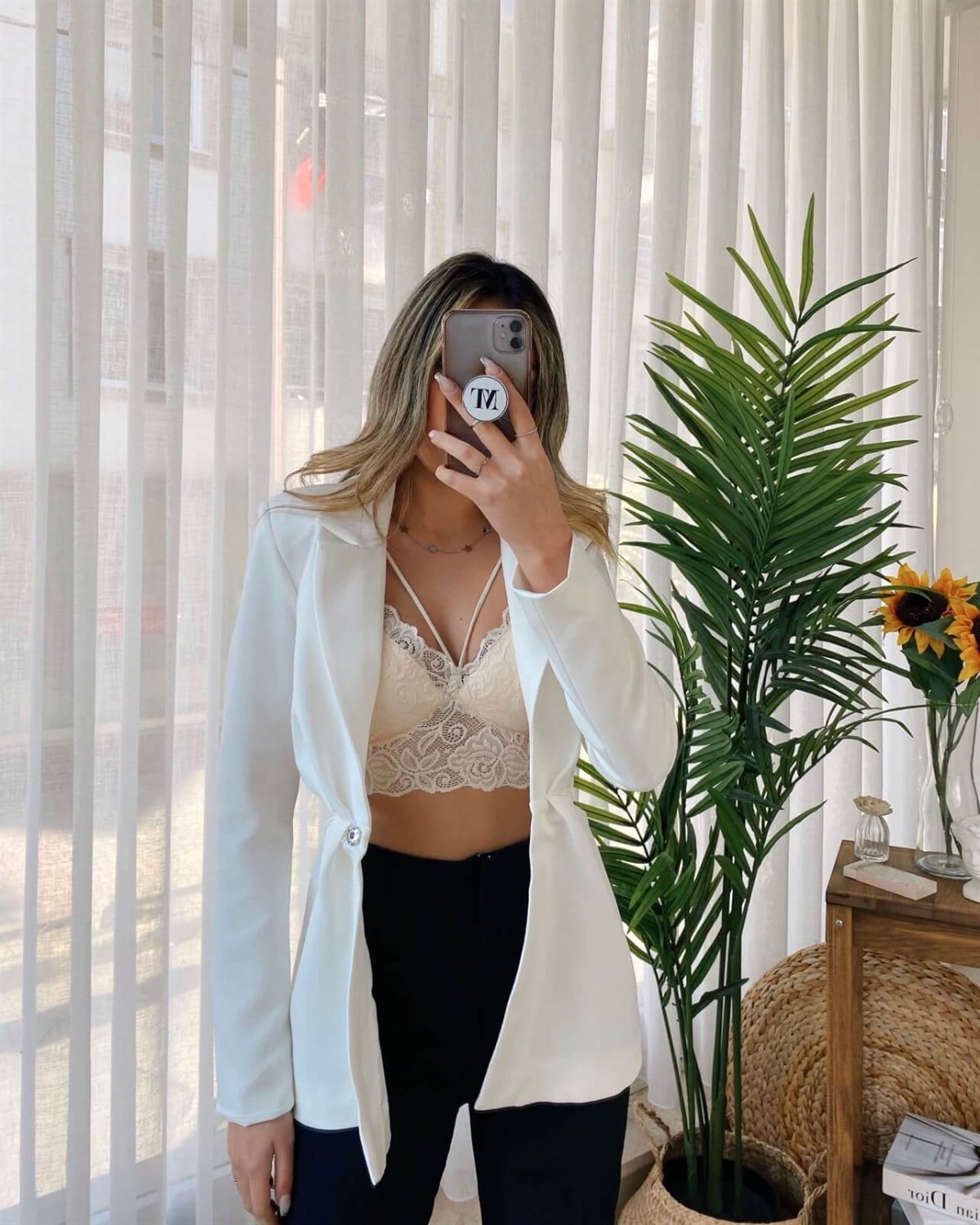 Dekolte Detay Blazer Ceket