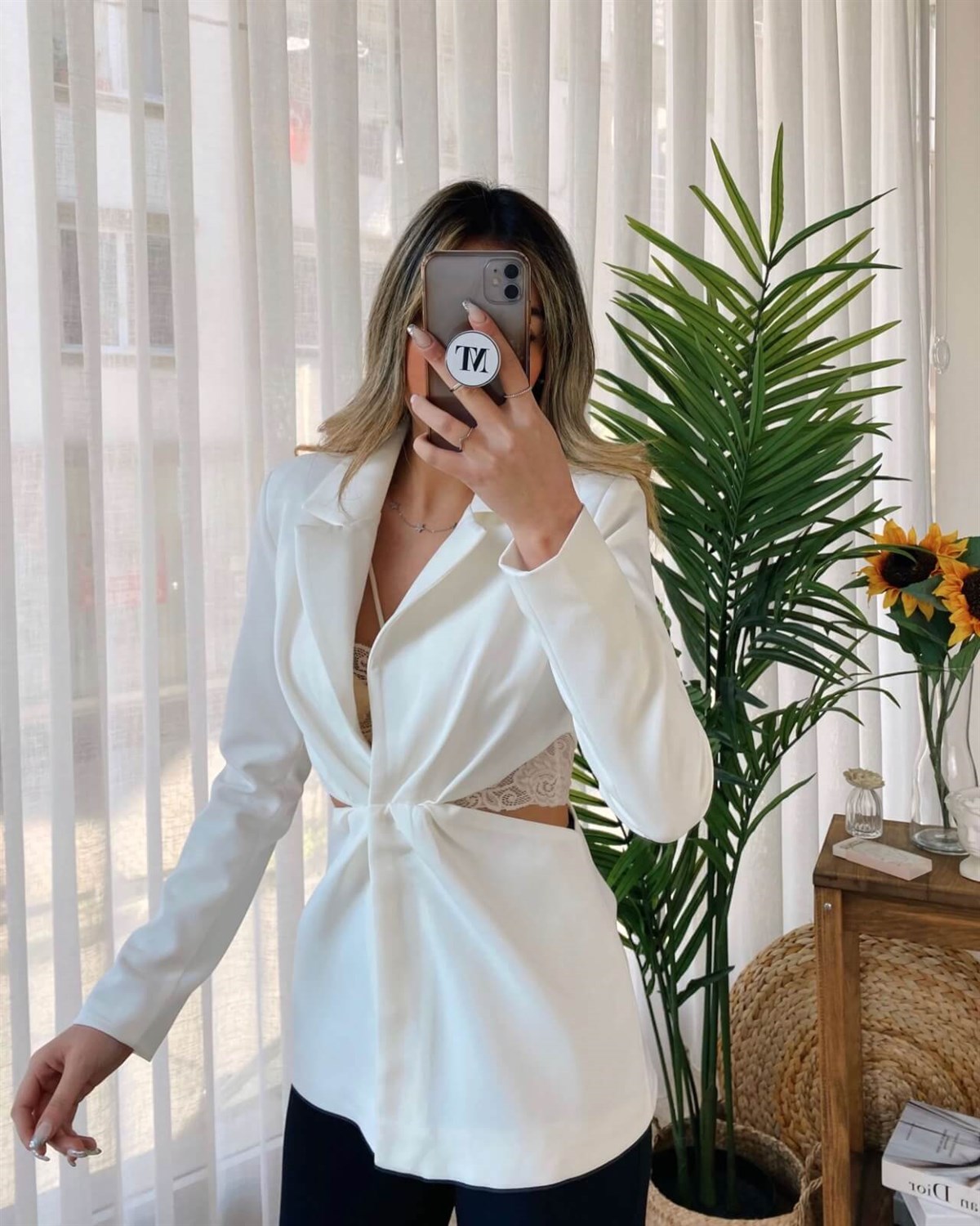 Dekolte Detay Blazer Ceket