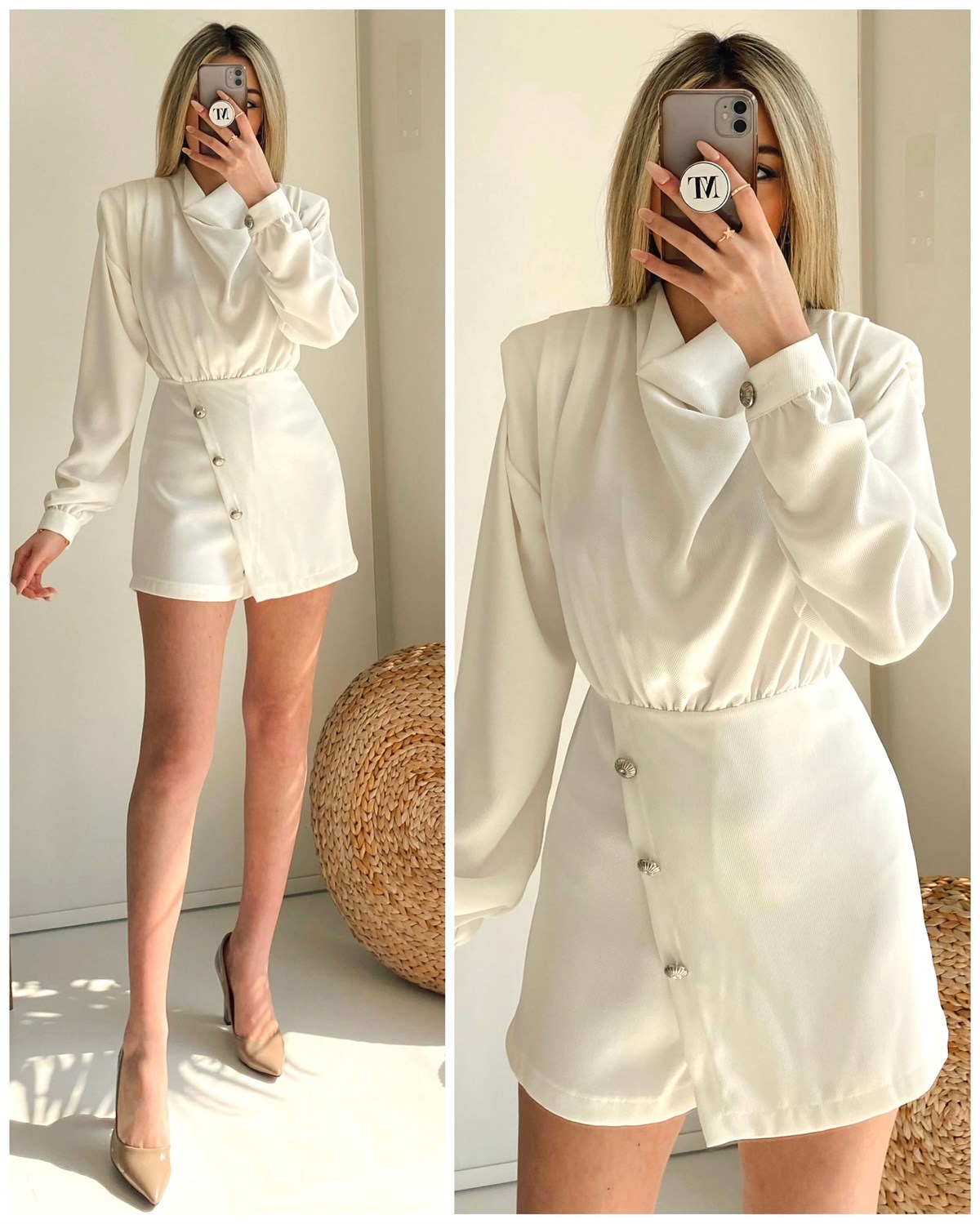 Düğme Detay Şortlu Elbise & Tulum