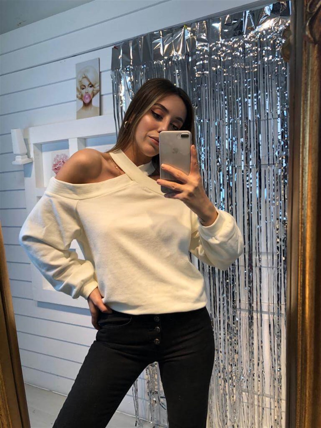 Düğme Detaylı Black Jean