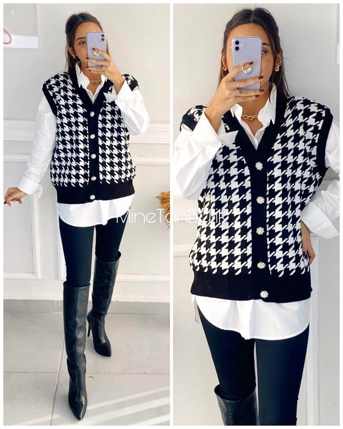 Düğme Taş Detay Hırka