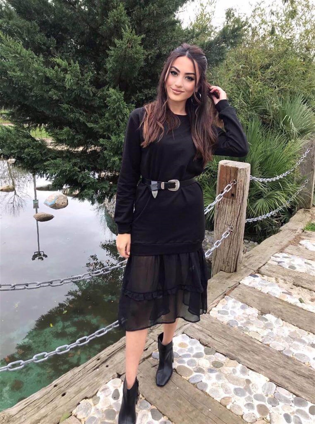 Etek Ucu Tül Sweat Elbise