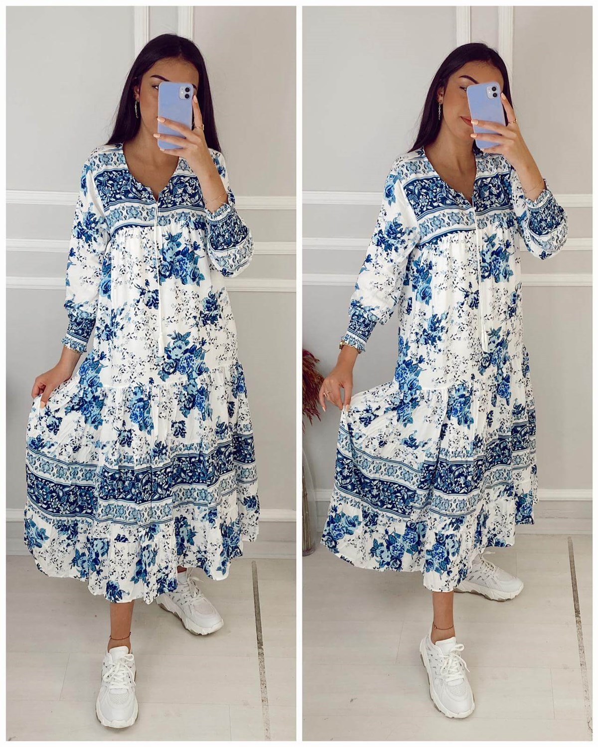 Etnik Çiçek Desen Elbise Yeni Sezon