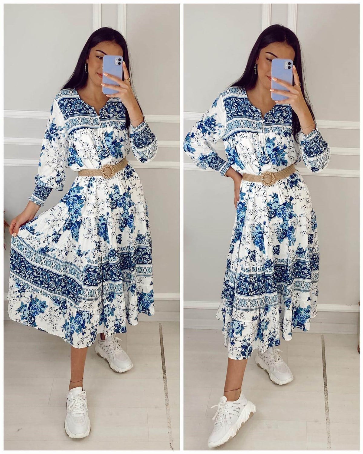 Etnik Çiçek Desen Elbise Yeni Sezon