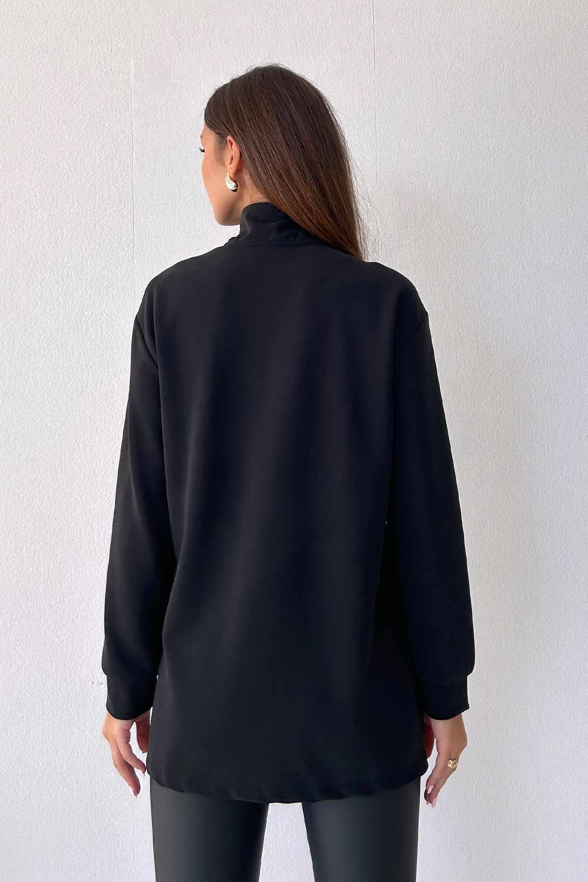Fermuar Detaylı Modal Kadın  Sweatshirt - Siyah