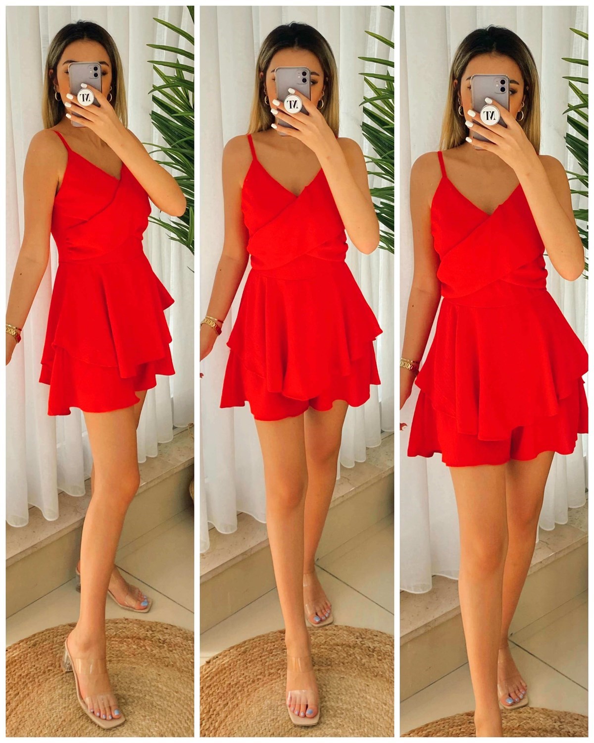 Fırfır Detay Şortlu Tulum