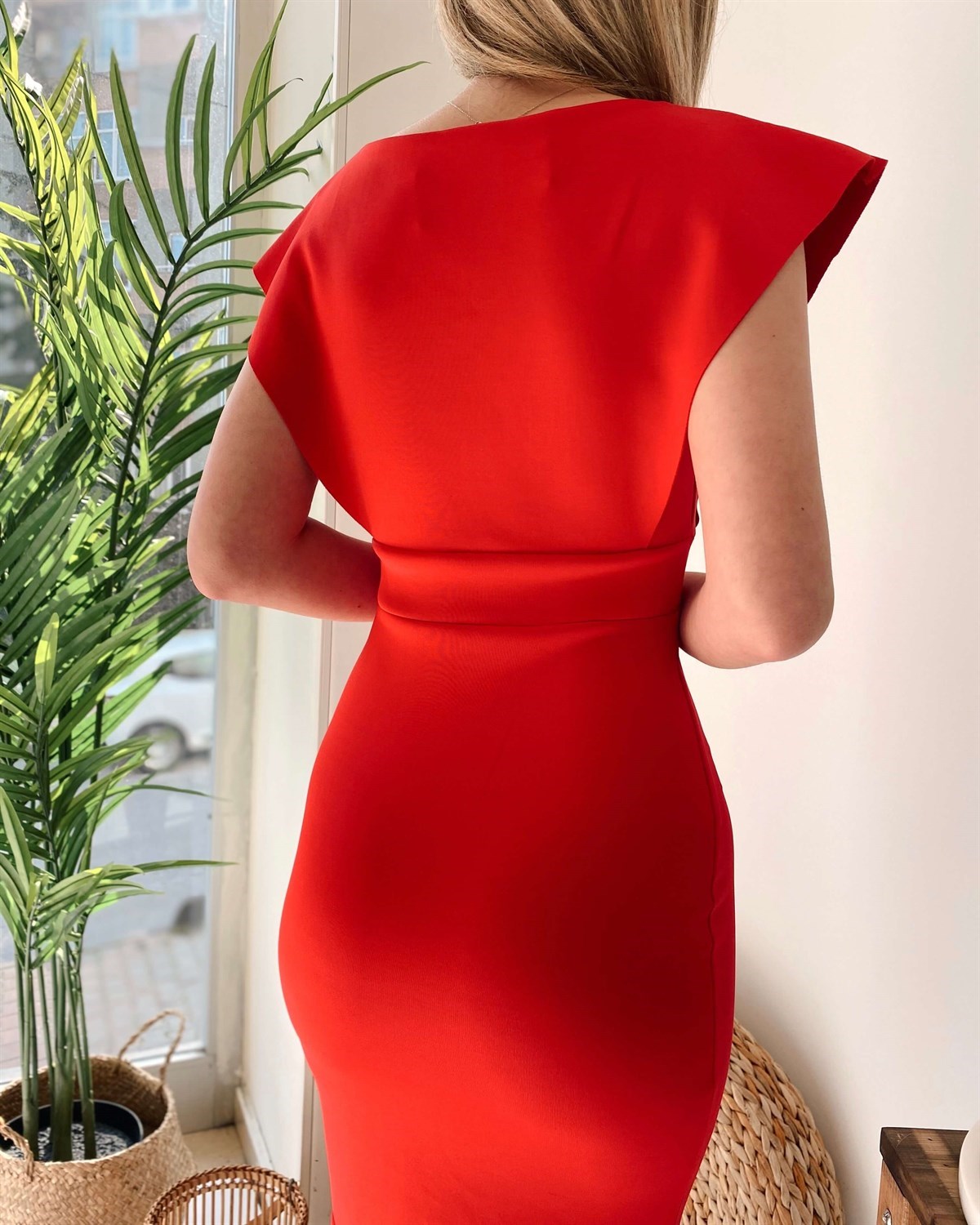 Fırfır Detaylı Balık Elbise - Saks Mavi