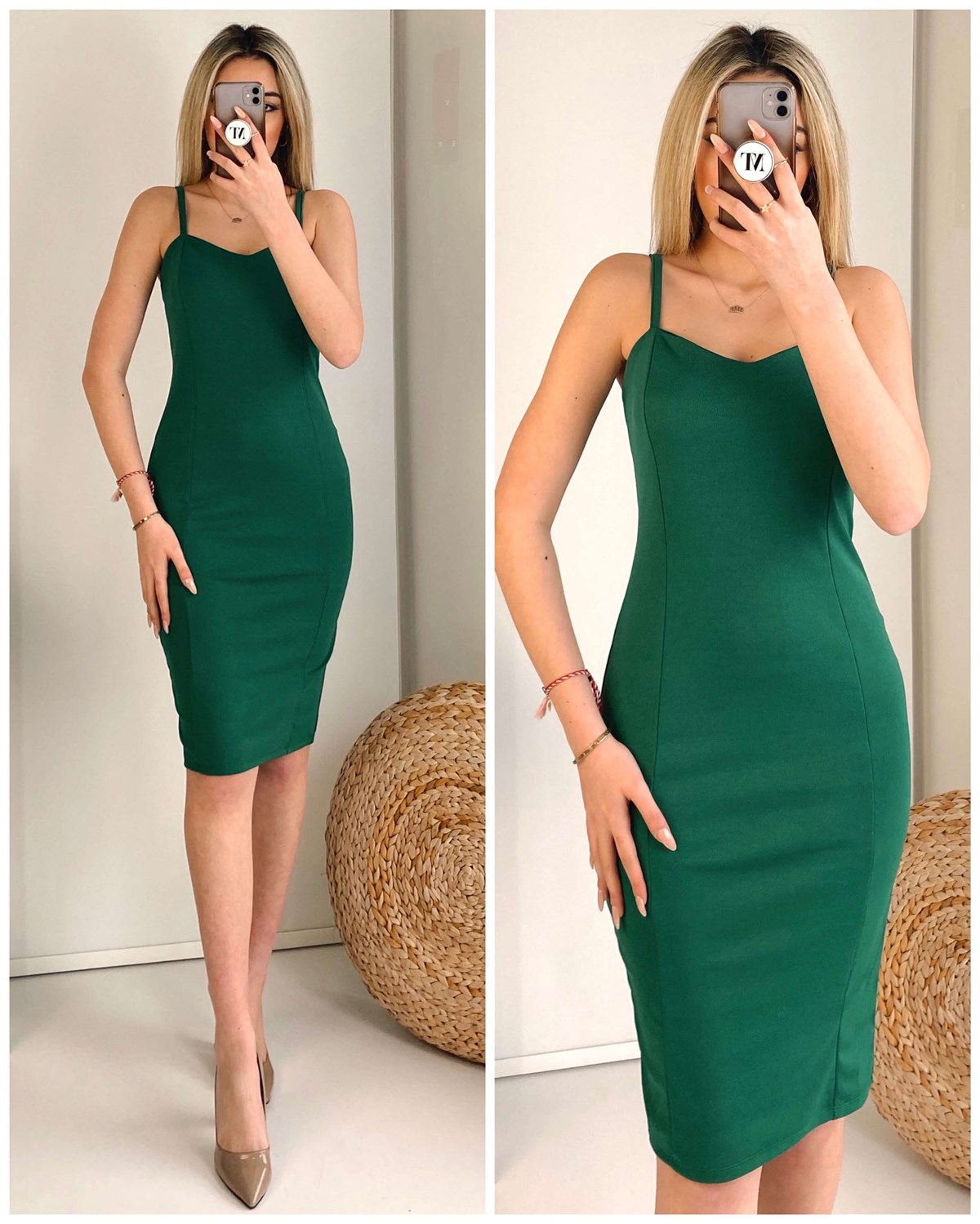 Geniş Askılı Kalem Elbise
