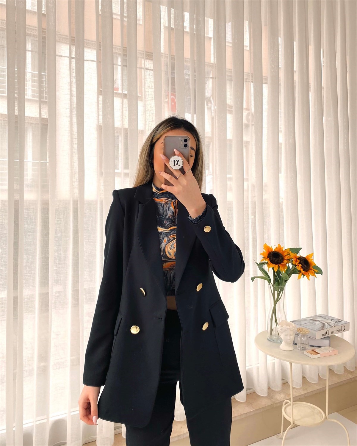 Gold Düğme Blazer Ceket - Siyah