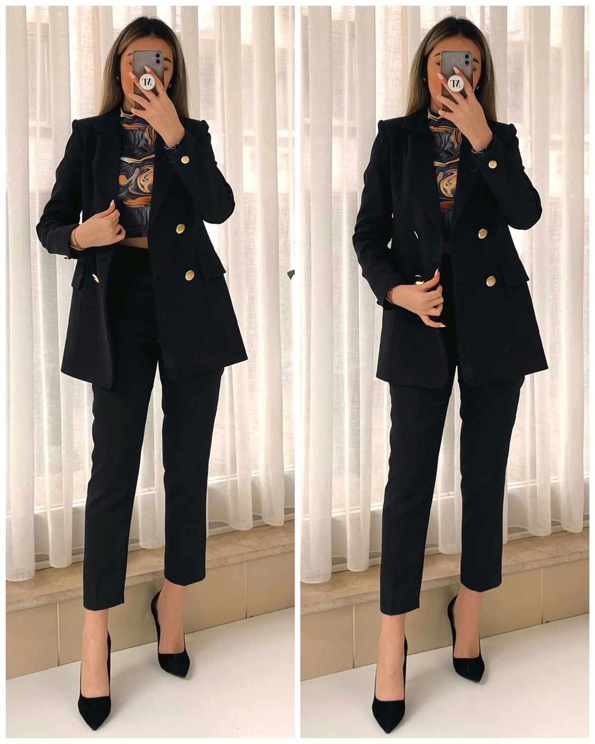 Gold Düğme Blazer Ceket - Siyah