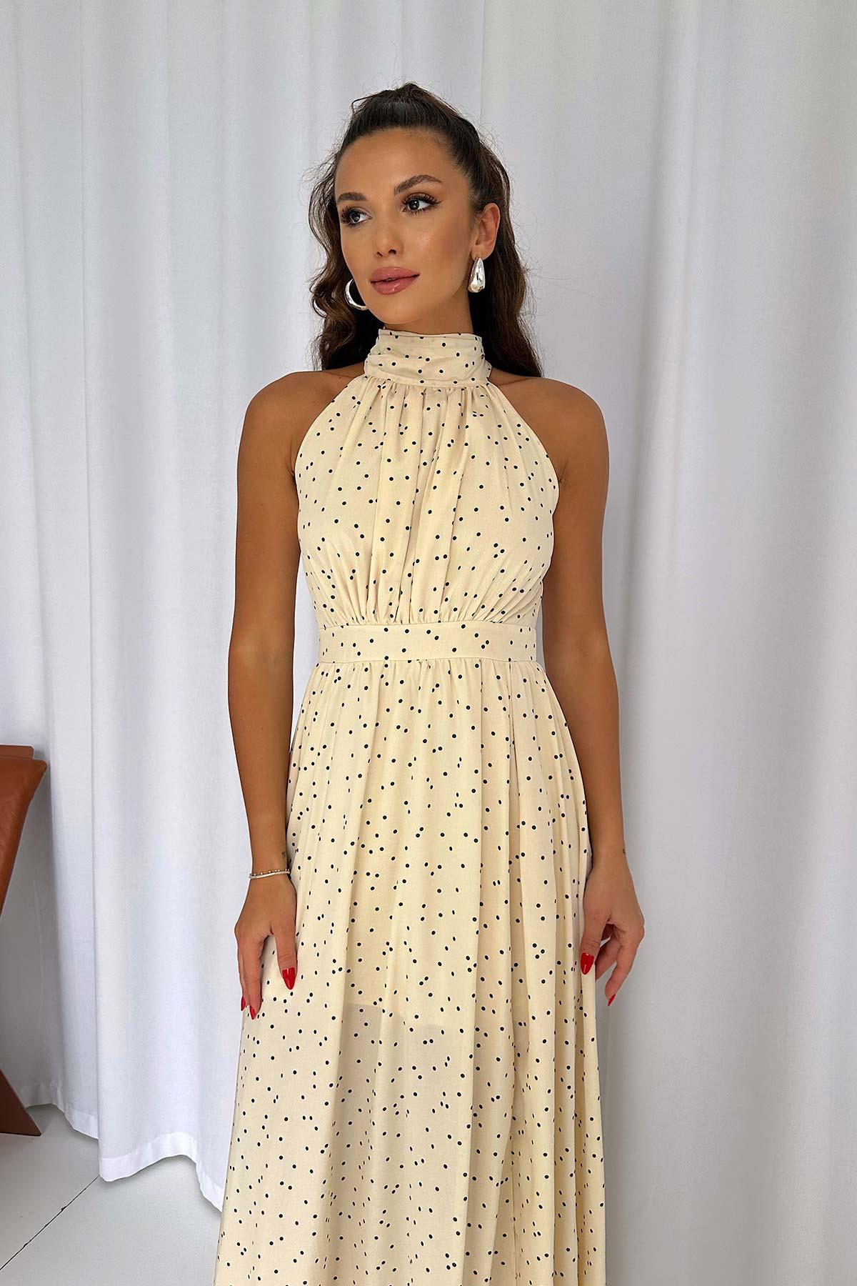 Halter Yaka Puantiyeli  Kadın  Elbise