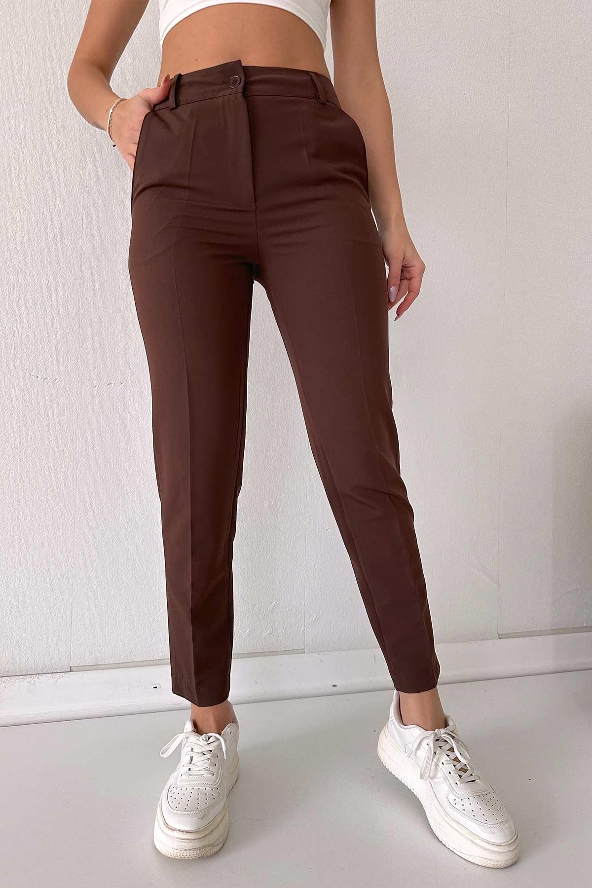 Havuç Model  Dar Paça Pantolon - Kahverengi