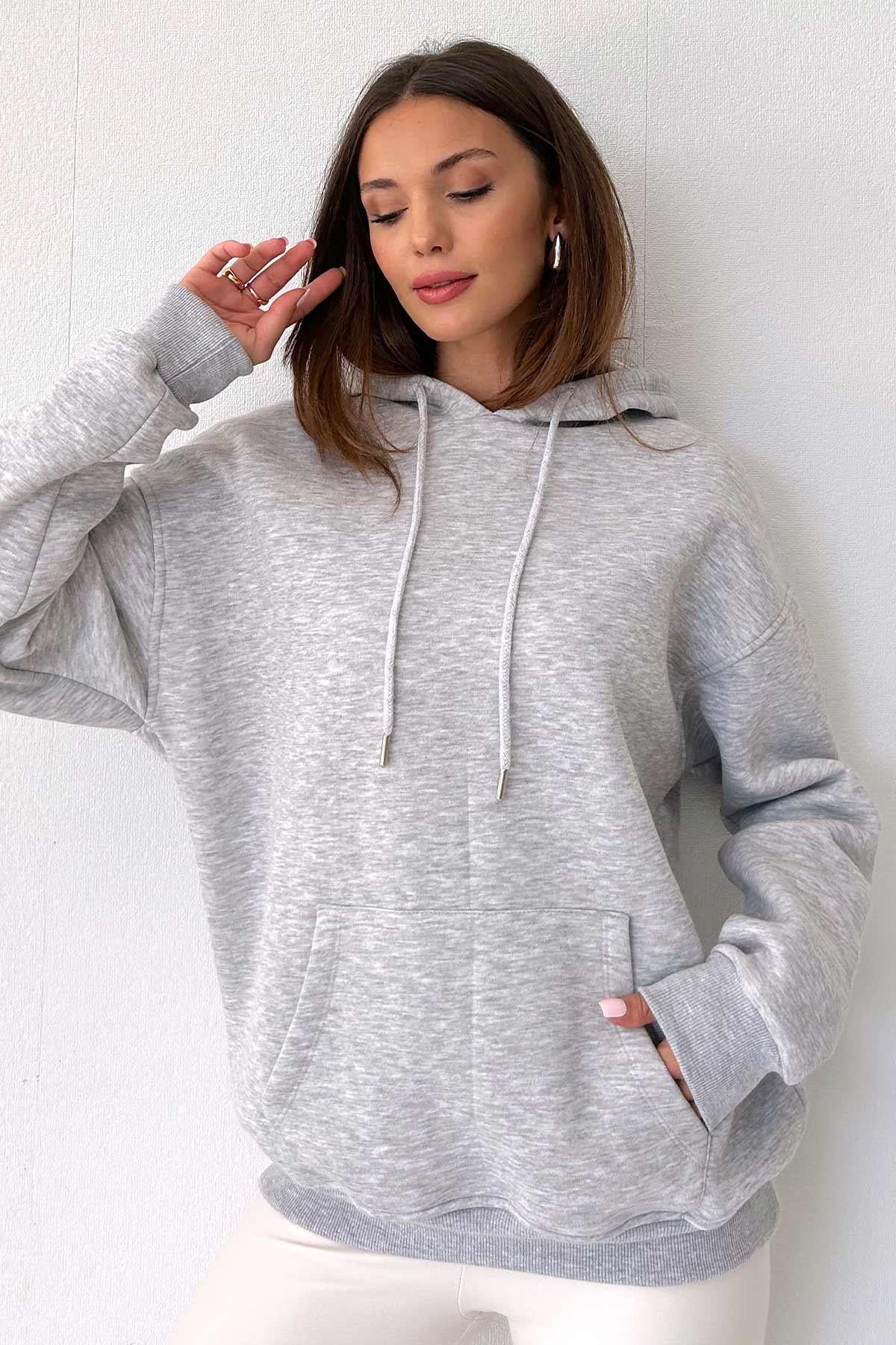 İçi Polarlı Kadın Sweatshirt - Gri
