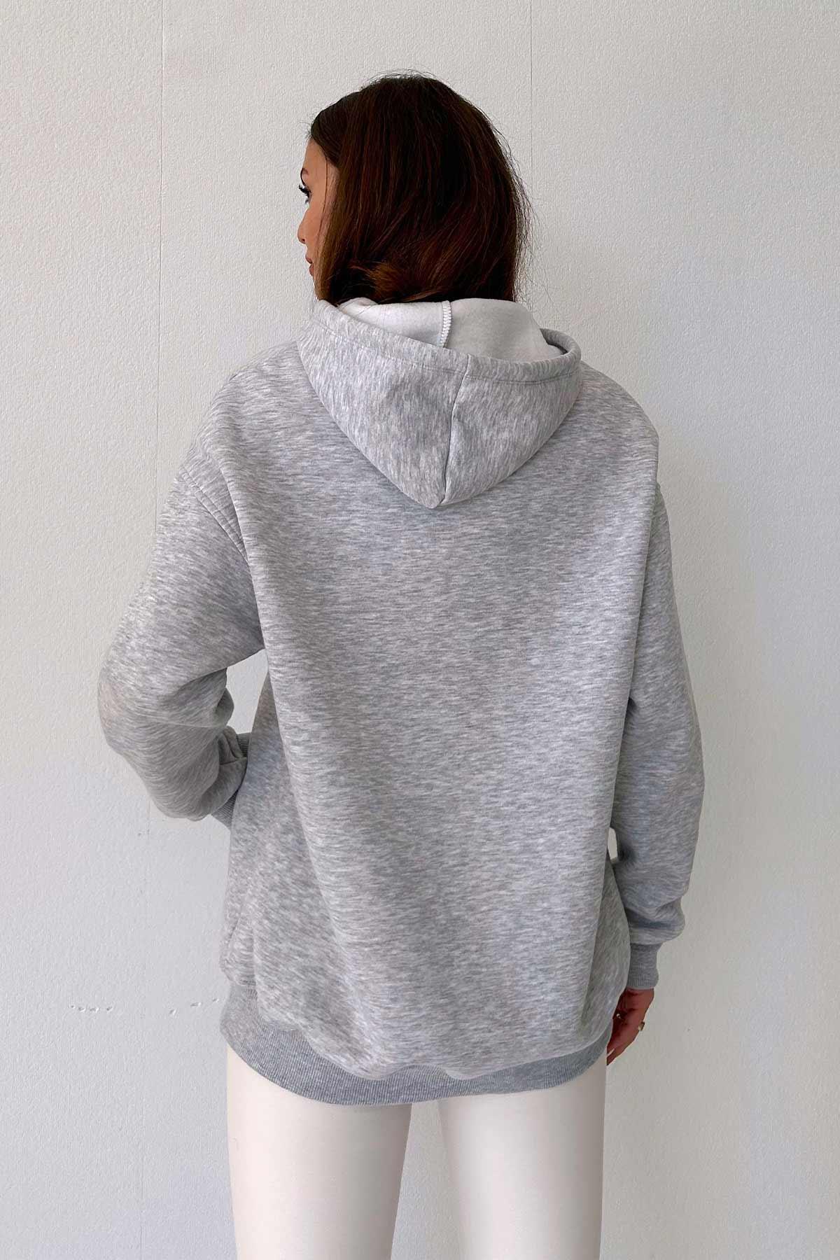 İçi Polarlı Kadın Sweatshirt - Gri