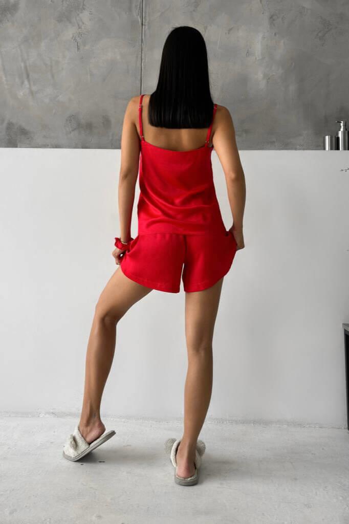İnce Askılı Şortlu Pijama Takımı - Kırmızı