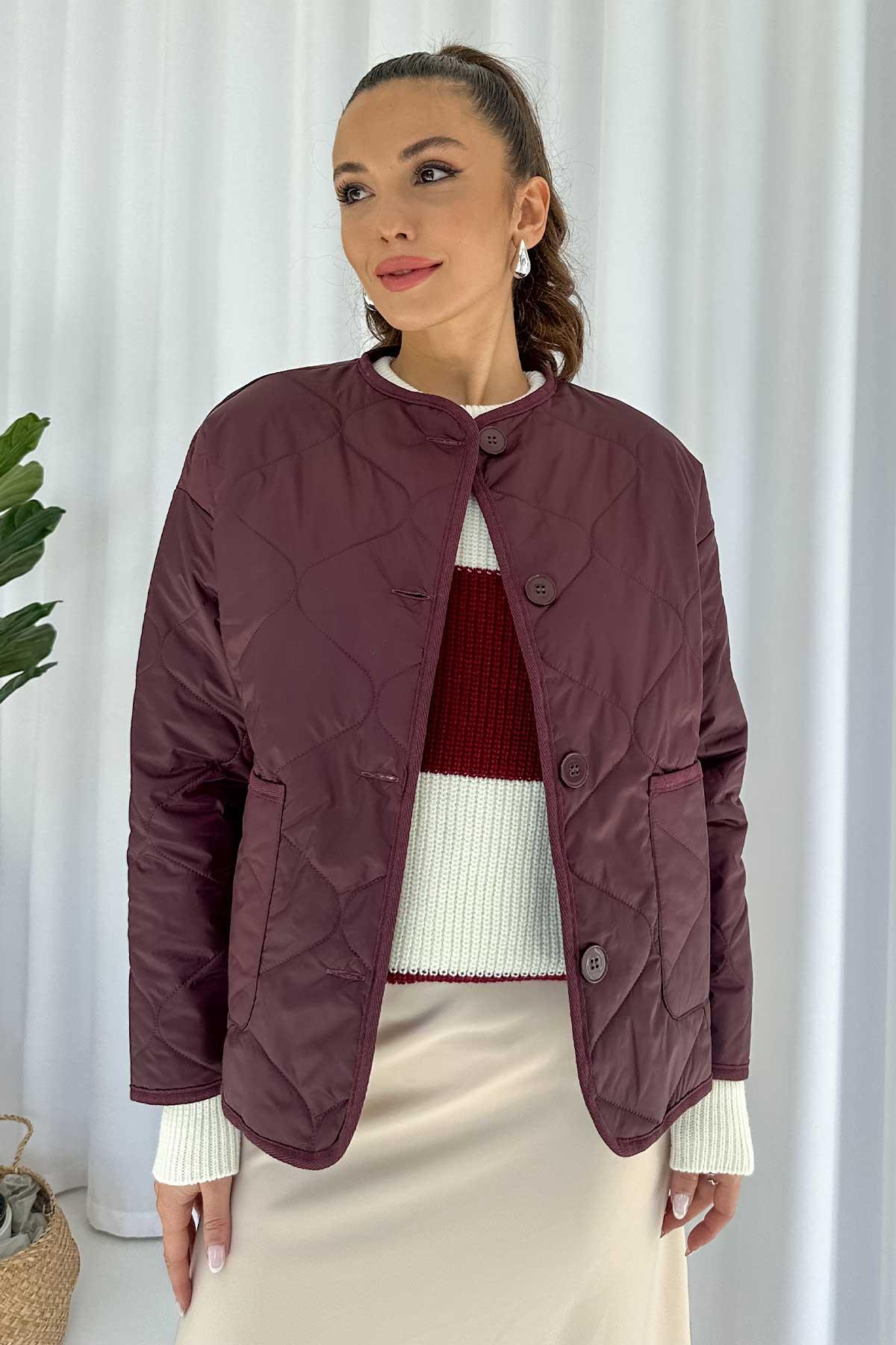 Kap Detay Premium Ceket - Bordo