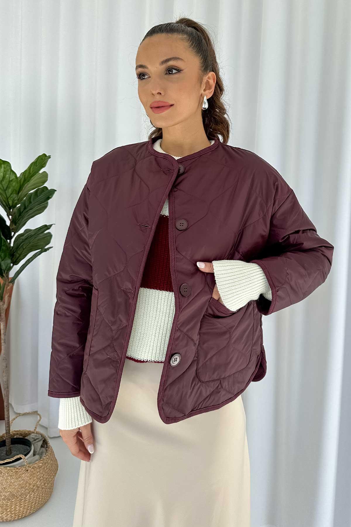 Kap Detay Premium Ceket - Bordo