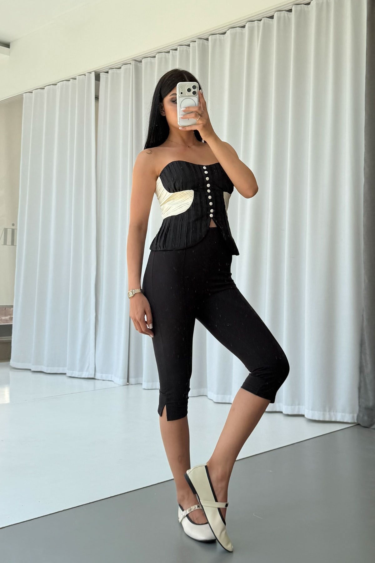 Kapri Kadın Yırtmaçlı Tayt - Siyah