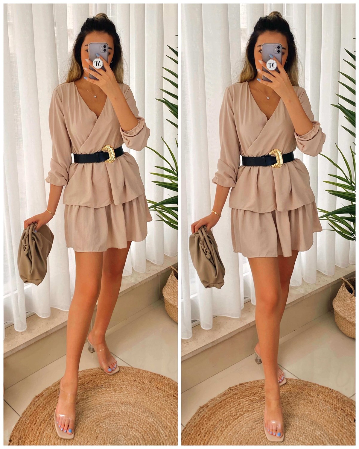 Kat Kat Düz Renk Elbise