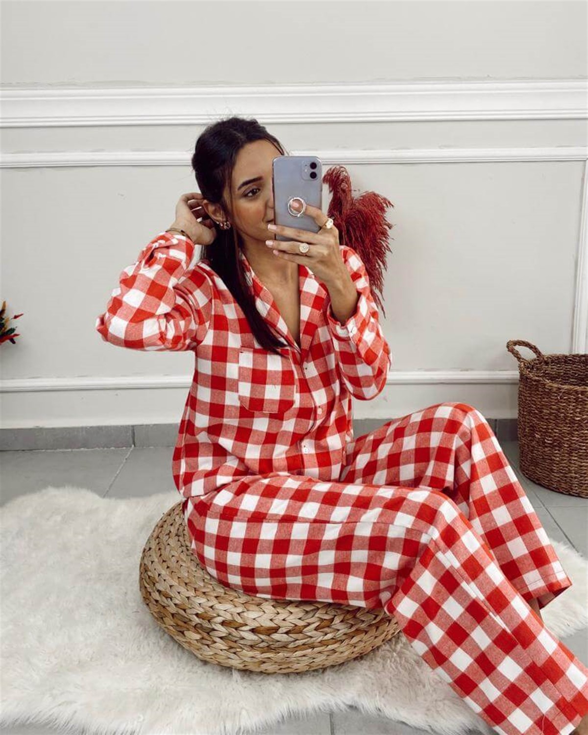 Kırmızı Beyaz Kareli Pijama Takımı