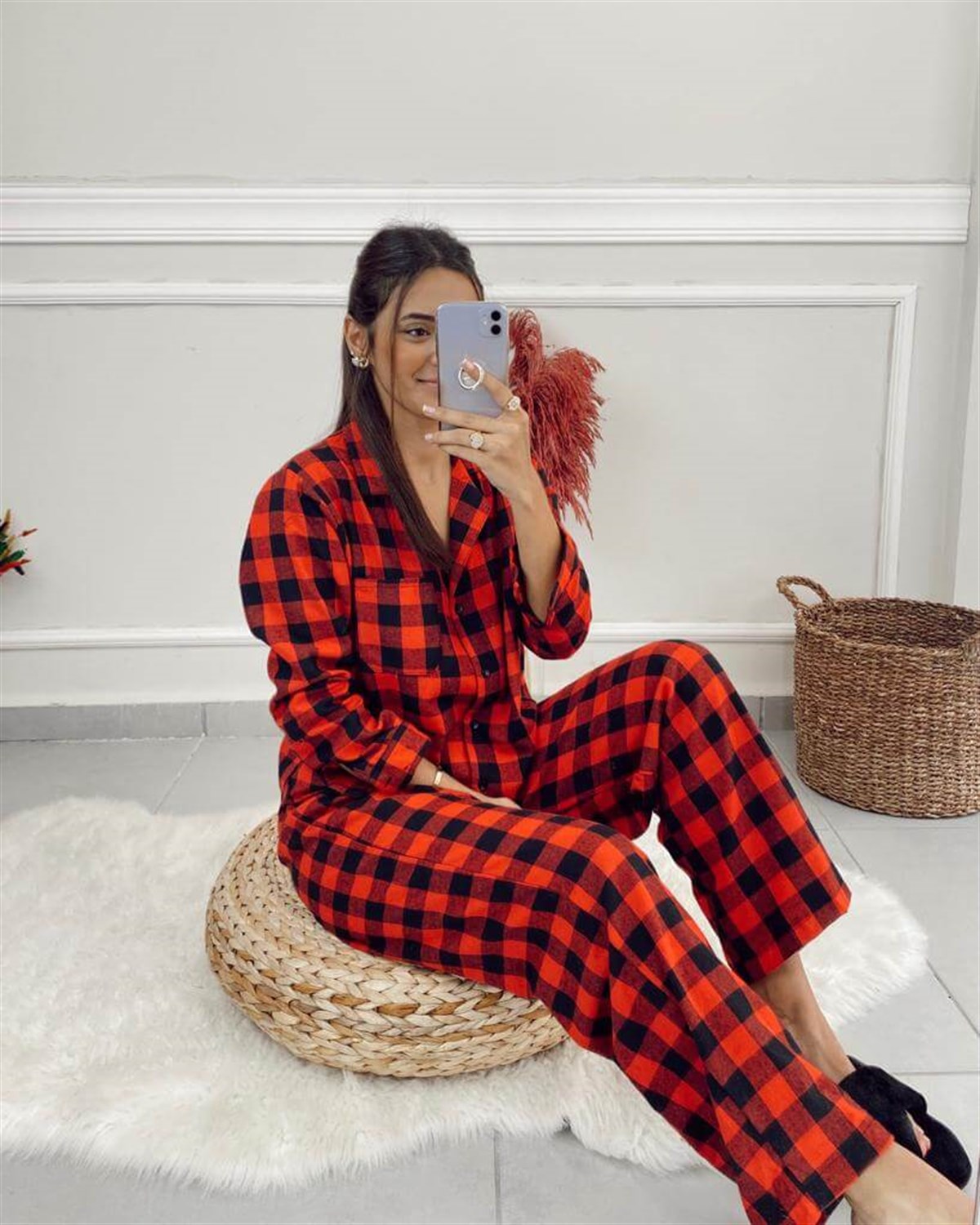 Kırmızı Siyah Kareli Pijama Takımı