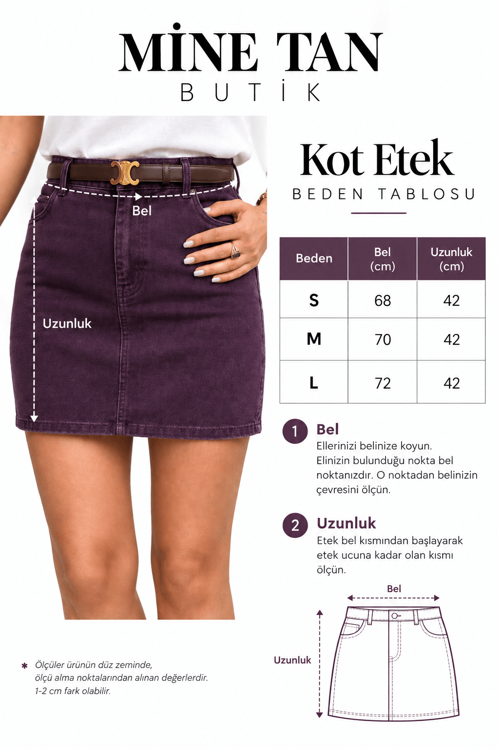 Kısa Denim Etek - Mürdüm