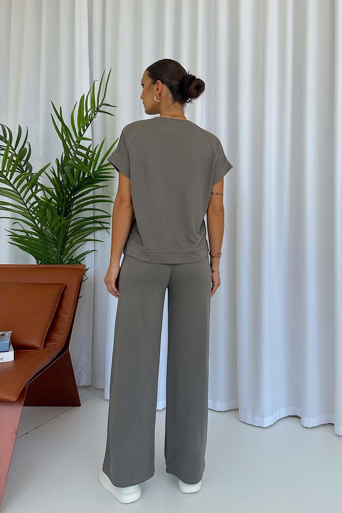 Kısa Kol Yeni Model Modal Eşofman Takımı - Açık Füme