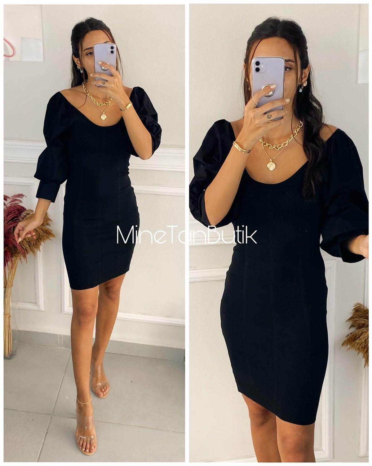 Kolları Poplin Triko Elbise