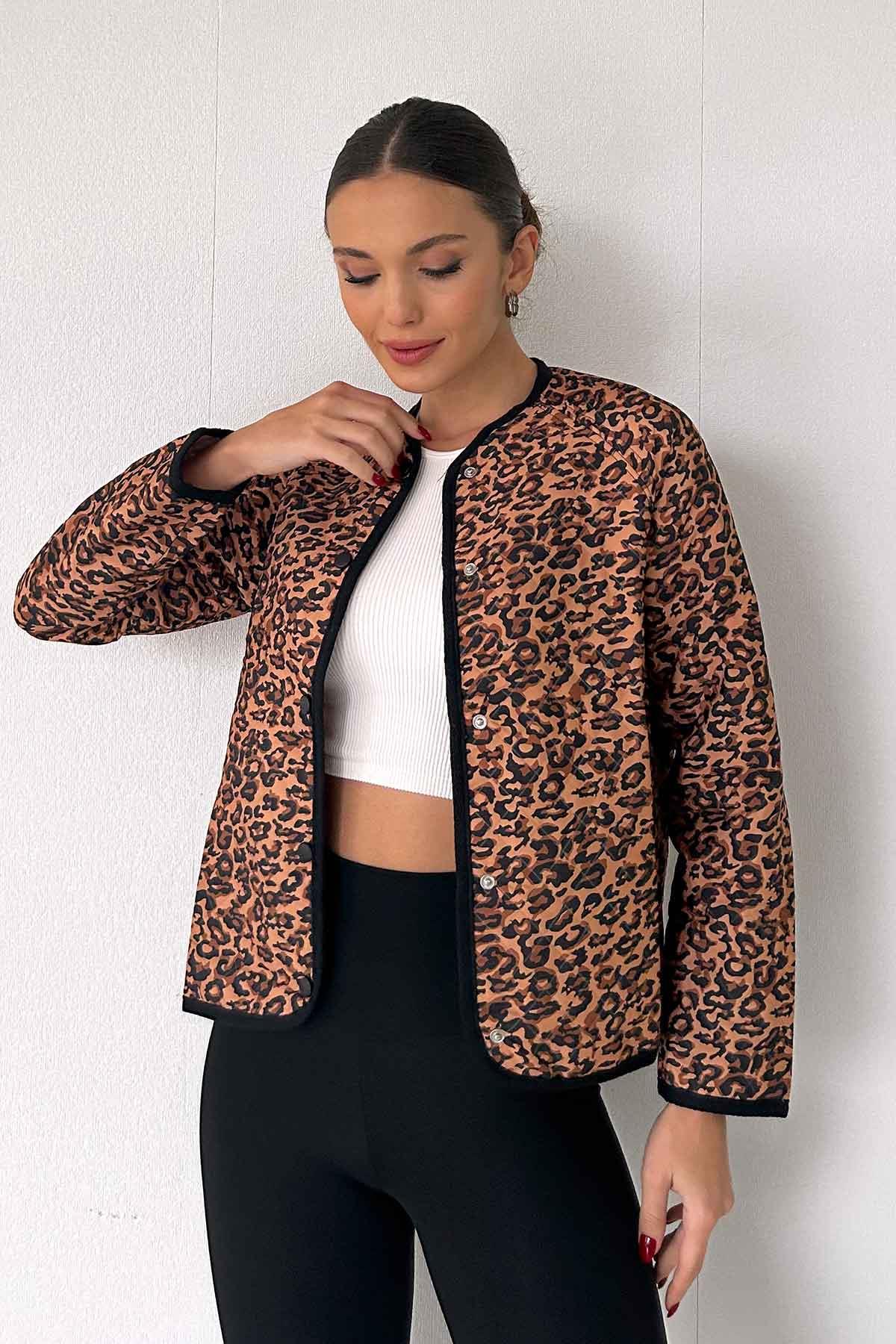 Leopar Kapitoneli Ceket
