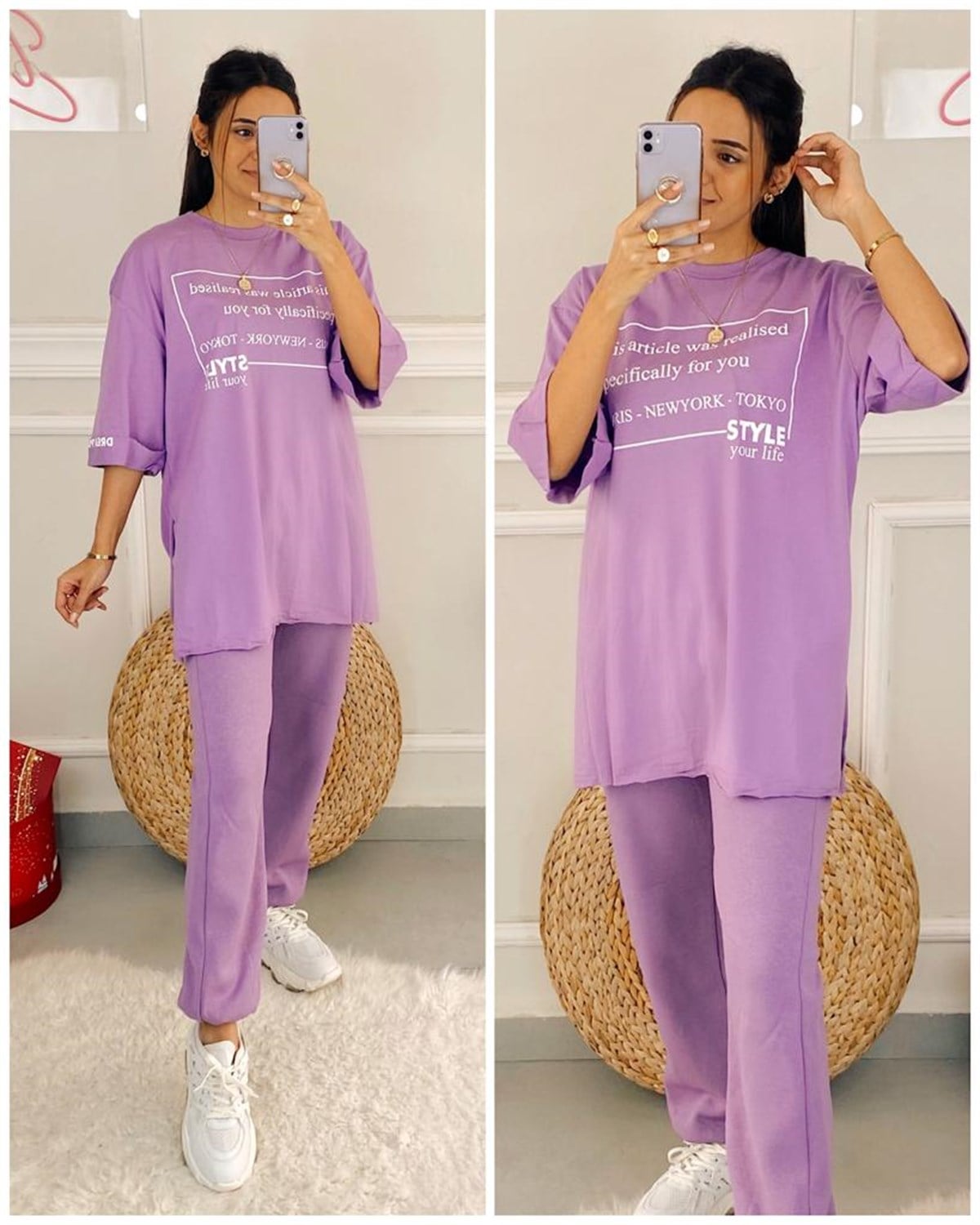 Lila Yazılı Tshirt