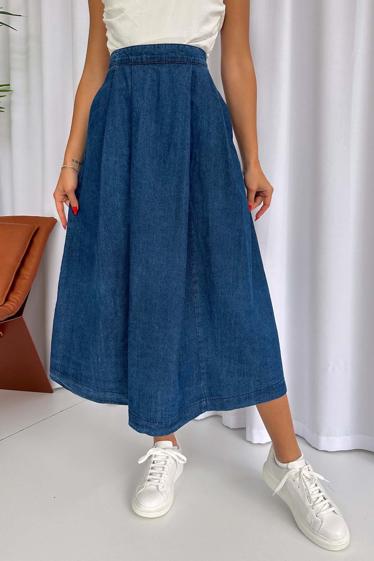Midi Boy Denim Kadın  Etek