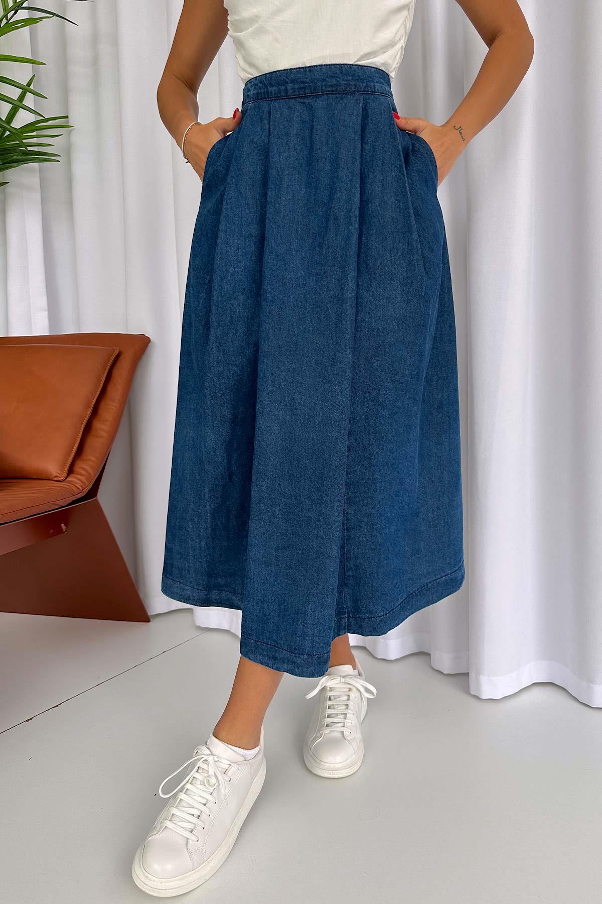Midi Boy Denim Kadın  Etek